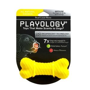 Playology Dual Layer Bone Dog Toy Flavor Chicken Color Yellow Size M